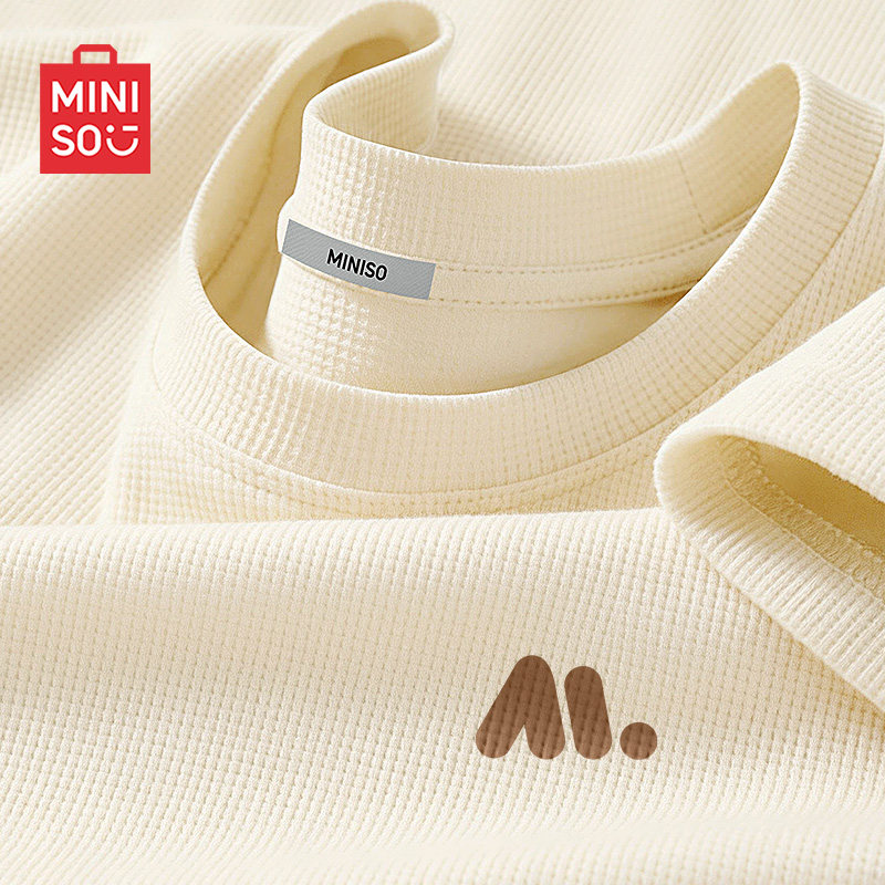 MINISO/名创优品短袖男夏天日系原宿风男生重磅华夫格肌理感t