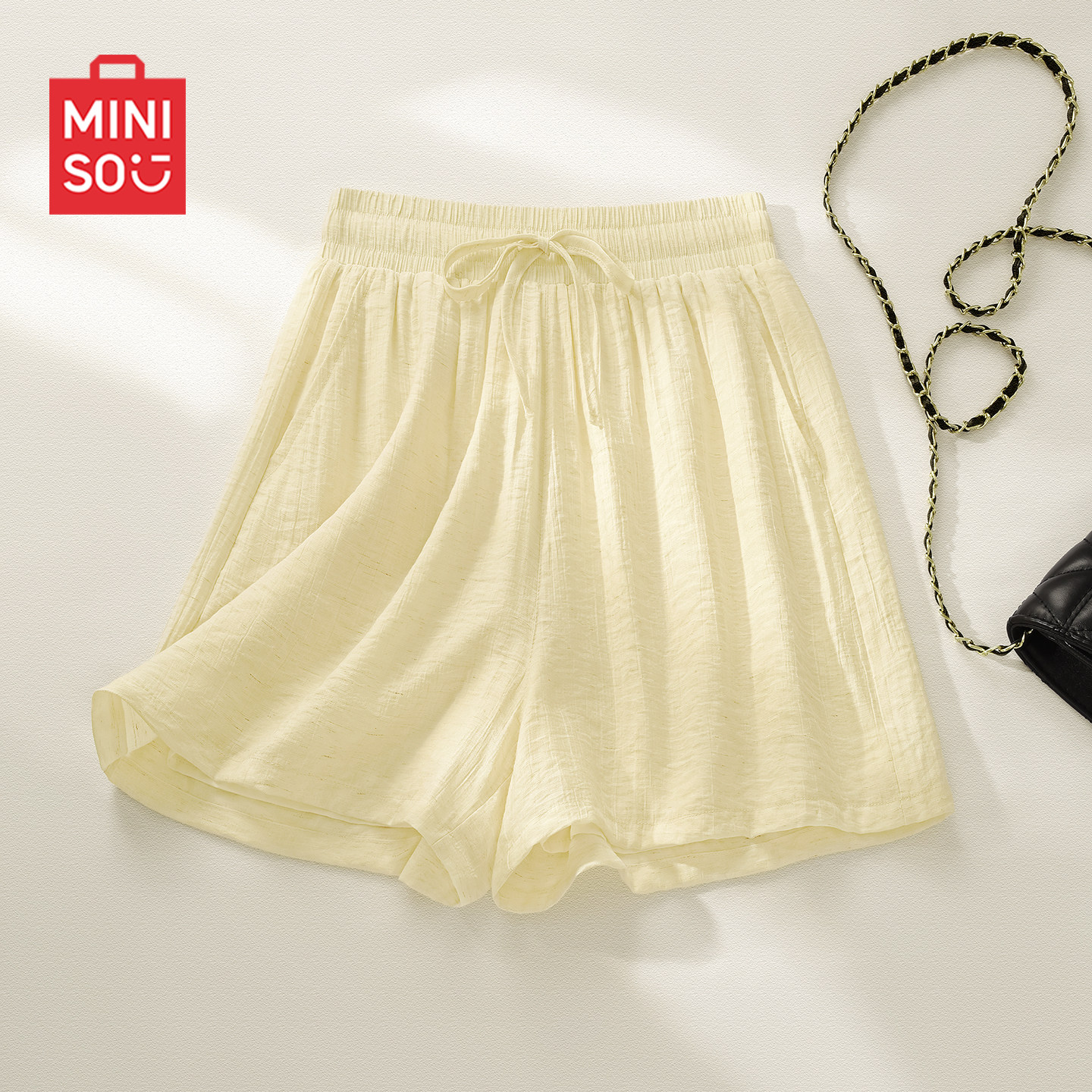 MINISO/名创优品短裤女夏季2026新款女士休闲裤宽松垂感亚麻裤子J