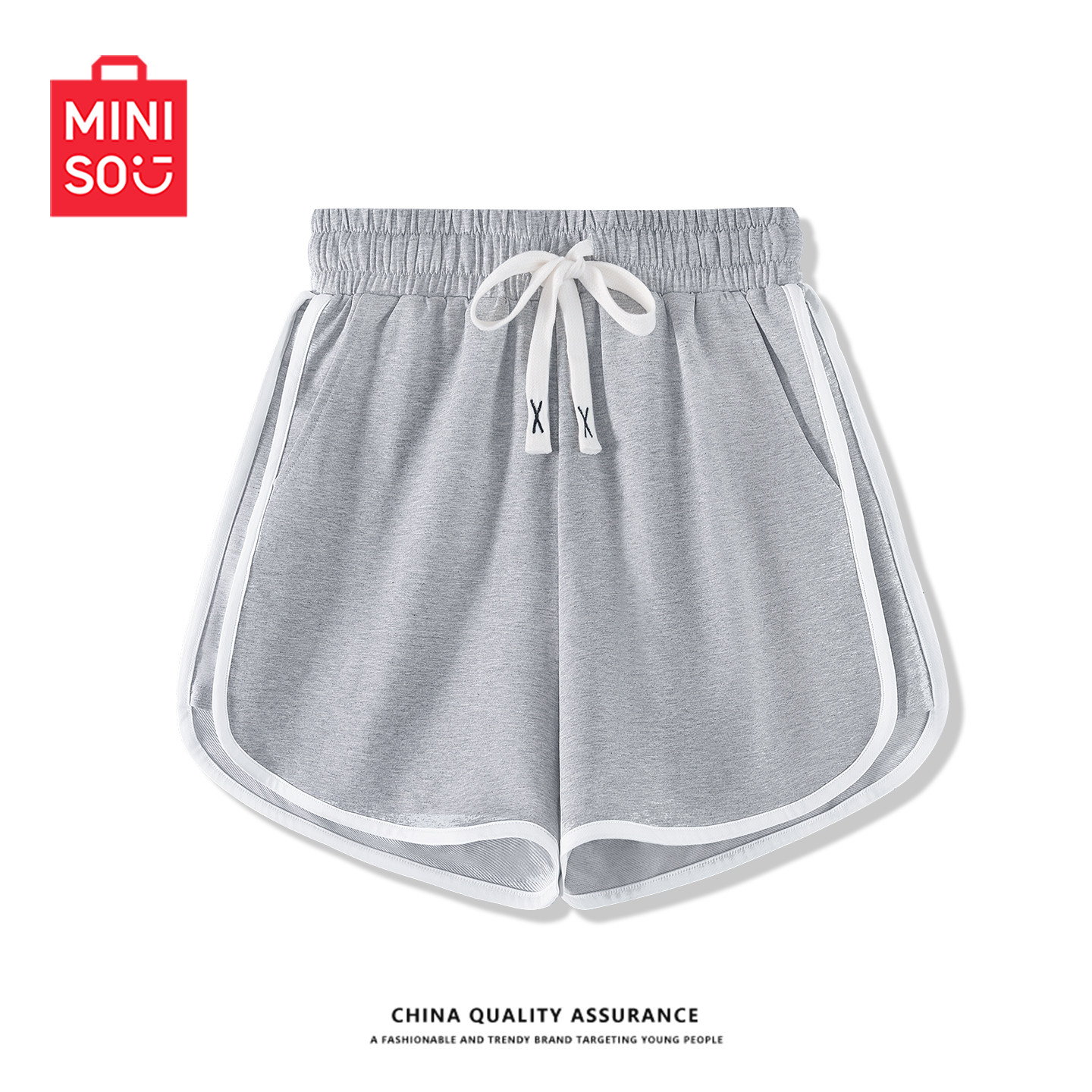 MINISO/名创优品运动短裤女外穿夏季2026新款灰色高腰跑步休闲裤J