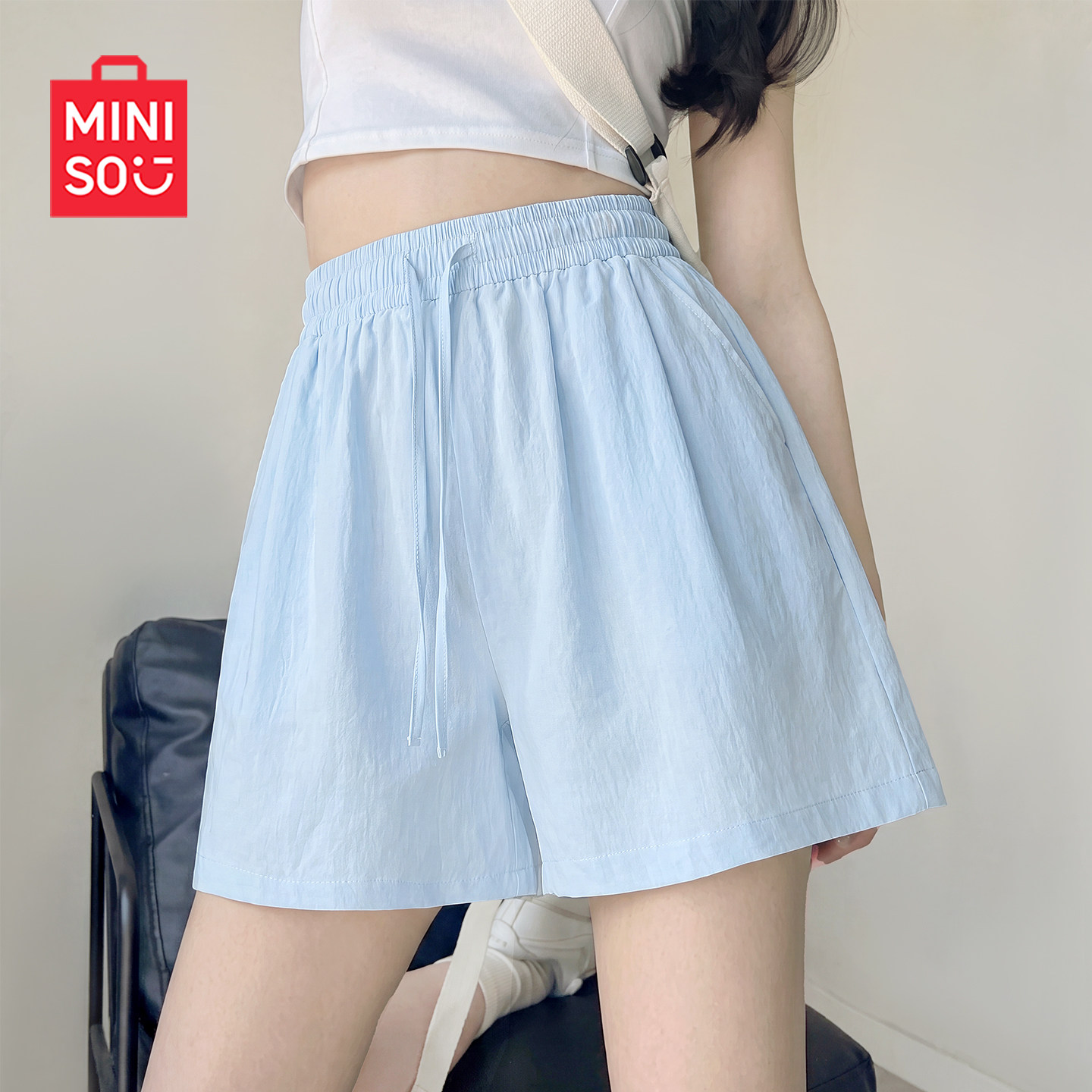 MINISO/名创优品运动短裤女夏季2026新款外穿中裤冰丝休闲五分裤J