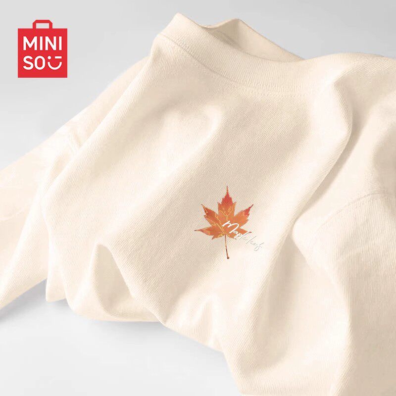 MINISO/名创优品ins潮牌纯棉短袖男士夏季港风复古枫叶设计