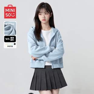 名创优品卫衣女款薄款2026新款初春高级感雾霾蓝上衣春装外套女D