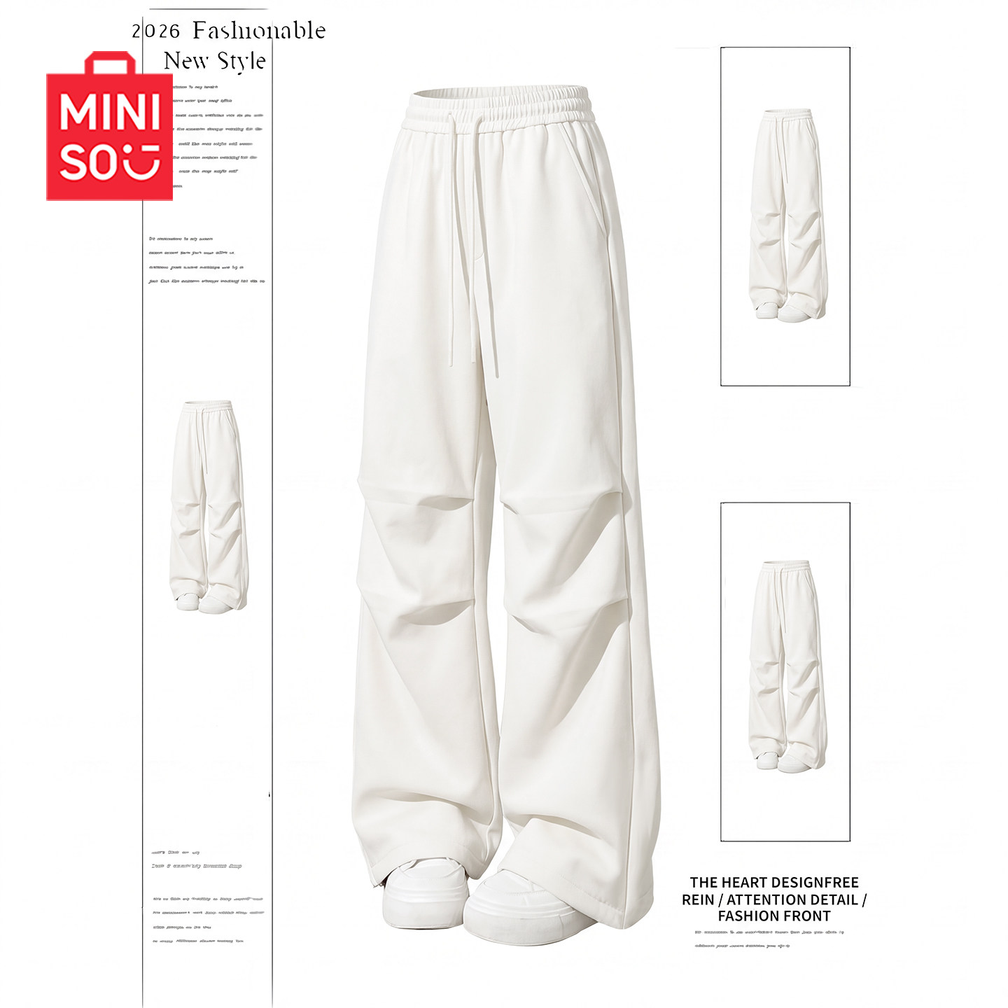 MINISO/名创优品运动裤女2026新款秋冬季加绒防风裤子白色工装裤J