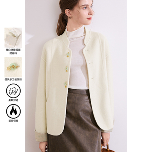 betu百图国风新中式双面呢大衣女短款2025年秋季新款绵羊毛外套