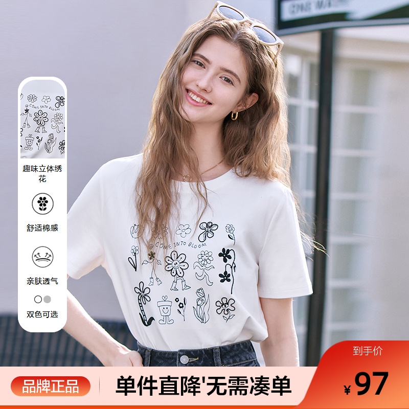 betu百图减龄可爱印花T恤女士短袖2025年春季新款圆领小衫上衣