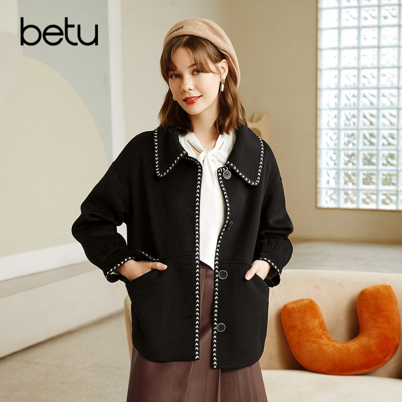 百图通勤娃娃领绵羊毛小香风双面毛呢外套大衣女神范2025秋冬新款,女装/女士精品,毛呢外套,淘宝优惠券,粉丝福利购,淘宝优惠卷