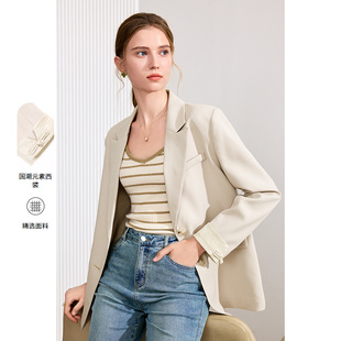 宽松小个子西服外套 新款 betu百图杏色单排扣小西装 女2025年秋季