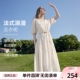 新品 短袖 百图法式 新款 收腰长裙 气质花边V领连衣裙女2026年夏季