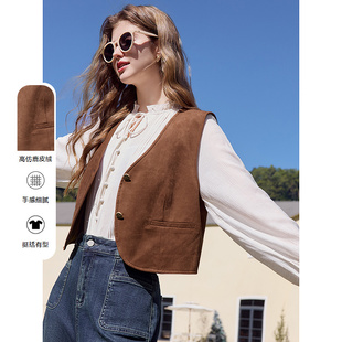 外穿V领马夹 短款 betu百图美拉德仿麂皮马甲坎肩女2026年春季 新款