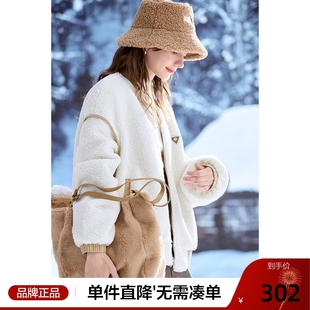 betu百图仿羊羔绒加厚棒球服女2025年冬季新款圆领短款拉链外套