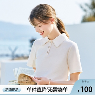 Betu百图短袖 t恤女翻领polo衫 针织宽松别致上衣2025年夏季 新款