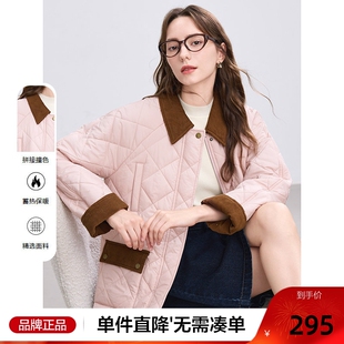 betu百图粉色稚气奶奶风菱格棉衣女2025年冬季新款加厚保暖棉服
