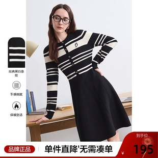 针织裙 修身 betu百图复古小香风条纹毛衣连衣裙女2025年冬季 新款