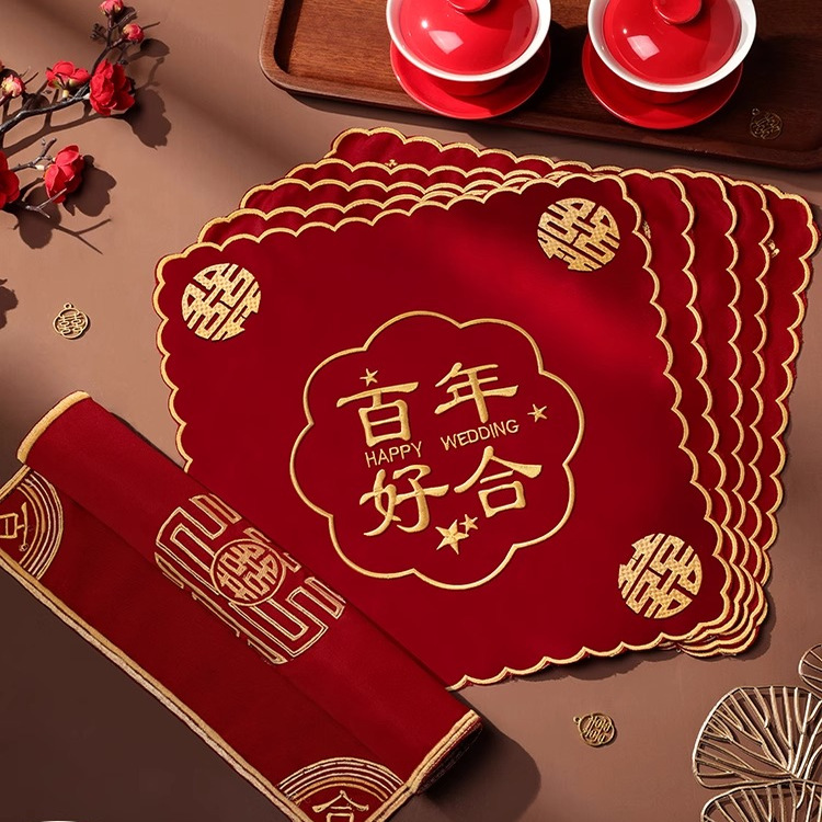 结婚方巾红色喜帕喜字婚礼新娘