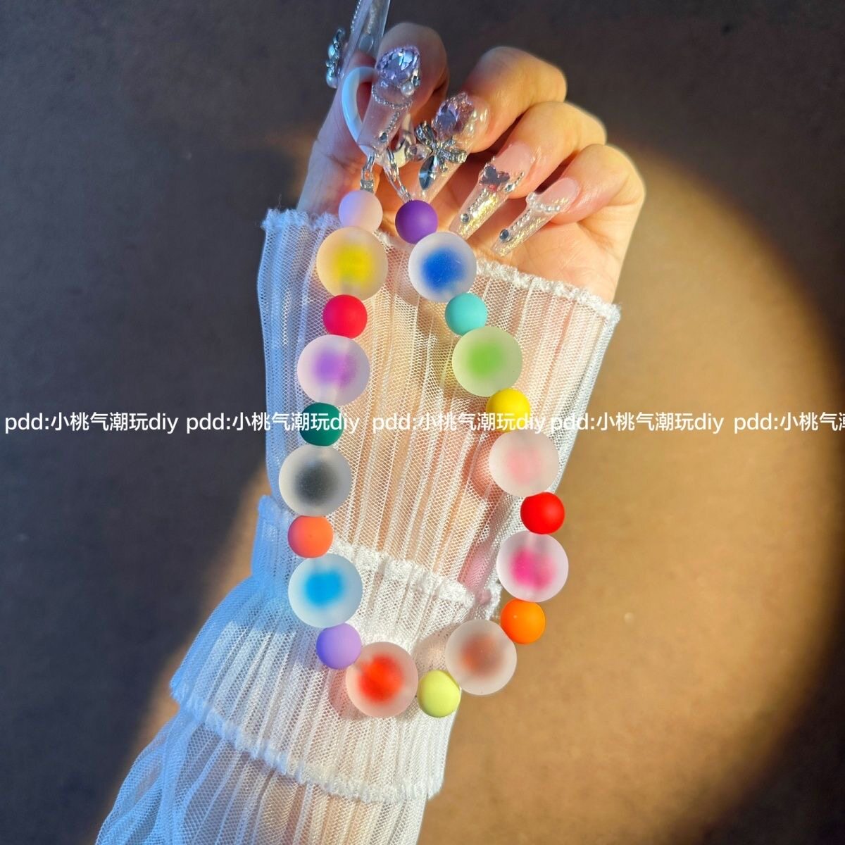 磨砂彩色珠手机链钥匙扣可爱女生包挂车挂装饰钥匙链串珠手工diy