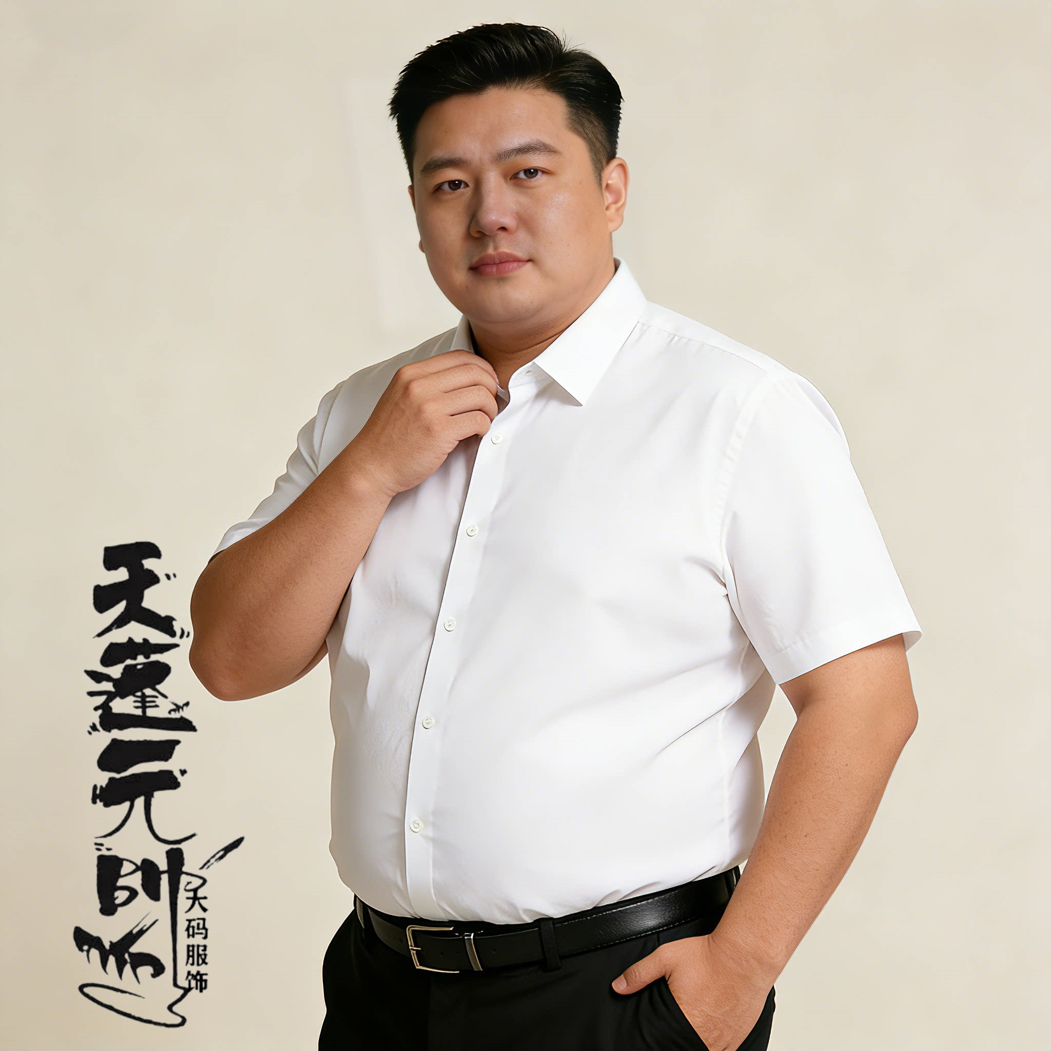 莱赛尔棉衬衫短袖白色男士翻领宽松大码透气通勤商务正装上班衬衣