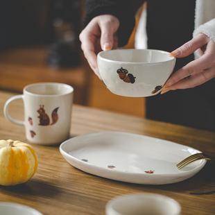 米饭碗手绘粗陶餐具家用陶瓷咖啡杯甜品碗盘 陶米景德镇手作日式