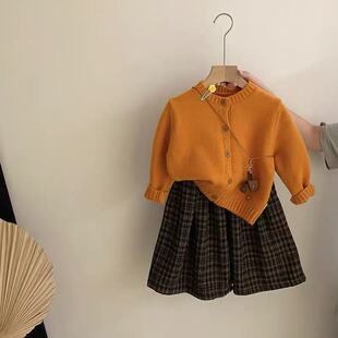 巨显白！女童韩系秋季开衫毛衣外套格子阔腿裤两件套31128