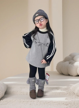 女童卫衣加薄绒一体绒小学生女孩秋冬保暖上衣儿童秋冬季31337