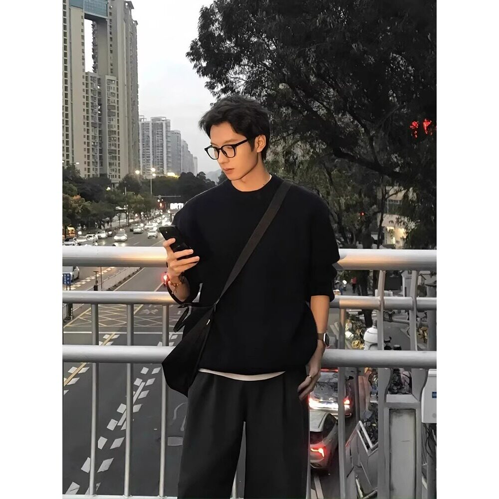 德绒半高领打底衫男生秋冬加绒美式长袖t恤正肩cleanfit卫衣内搭图片