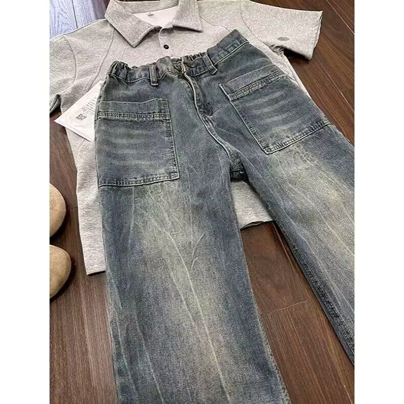 复古水洗竹节纹直筒牛仔裤男女美式微喇拖地裤阔腿513ACK2226P42,男装牛仔裤,星座513A