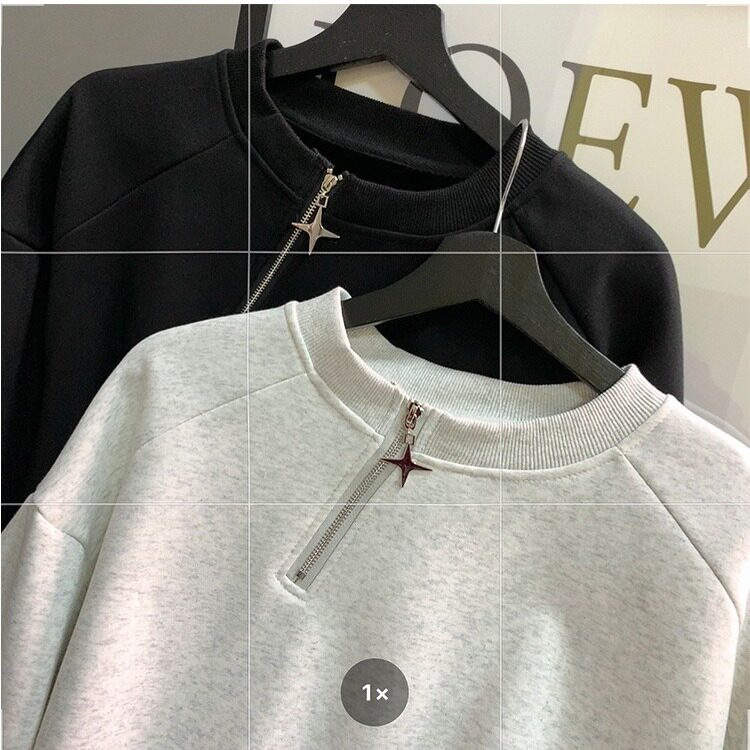 金属侧拉链拼接套头卫衣男纯色不规则宽松休闲卫衣513AWY2250P34,男装卫衣,星座513A