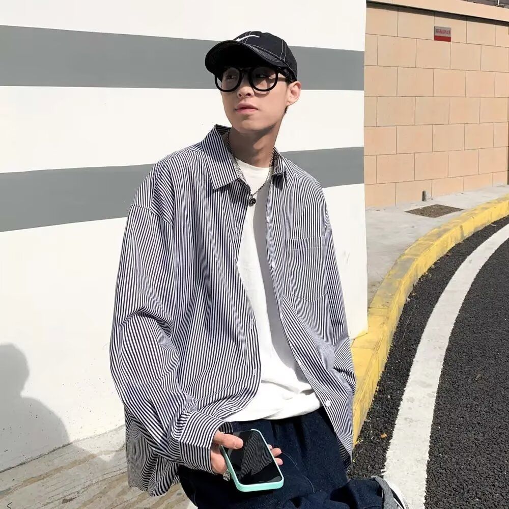 长袖衬衫日系港风宽松衬衣男潮流百搭休闲外套513ACS2142P29,男装衬衫,星座513A