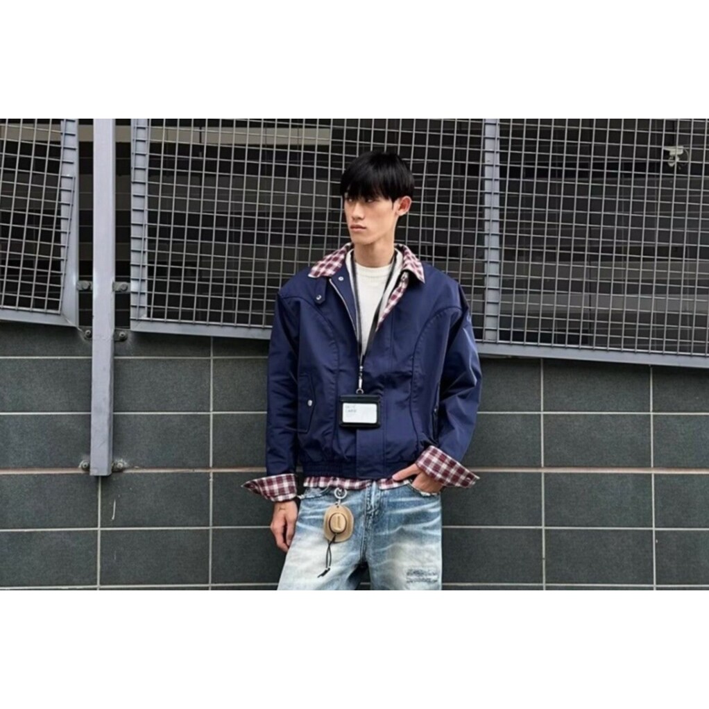 格纹衬衫拼接工装夹克男美式翻领外套飞行员上衣513AJK2279P68,男装夹克,星座513A