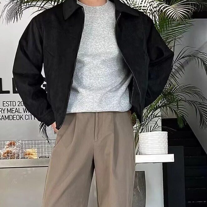 美式鹿皮绒短款男棕色外套韩系工装夹克上衣513AJK2296P58,男装夹克,星座513A