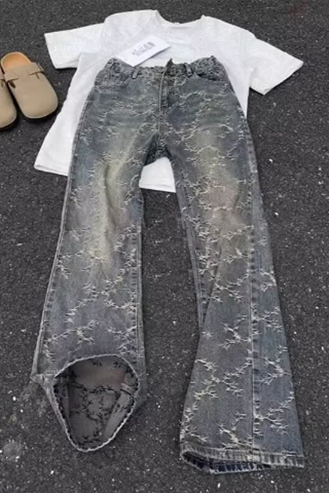 美式高街提花牛仔裤男潮牌水洗直筒痞帅微喇裤513ACK2246P40,男装牛仔裤,星座513A