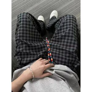 黑灰色格子裤日系复古慵懒休闲直筒裤513ACK2119P35图片