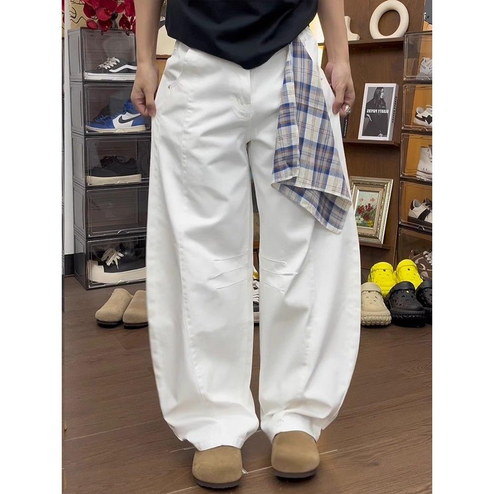 cleanfit白色弯刀牛仔裤男夏薄款美式高街裤子宽松a字阔腿工装裤,男装牛仔裤,星座513A