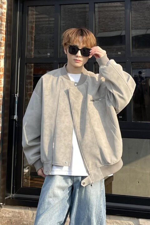 皮衣外套男工装夹克短款美式棒球服潮牌机车服复古513AJK2237P58,男装皮衣,星座513A