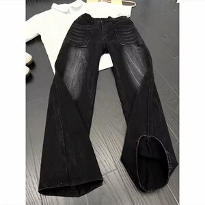 复古水洗竹节纹直筒牛仔裤男女美式微喇拖地裤阔腿513ACK2226P42图片