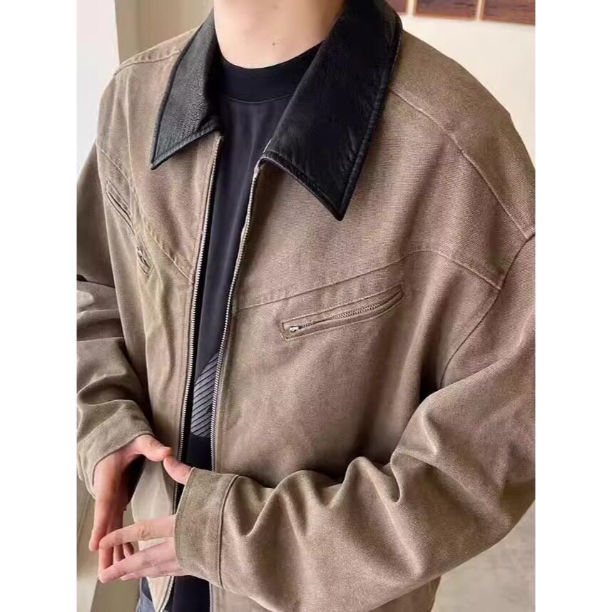 美式复古工装外套男水洗翻领宽松休闲撞色夹克513AJK2324P70,男装夹克,星座513A