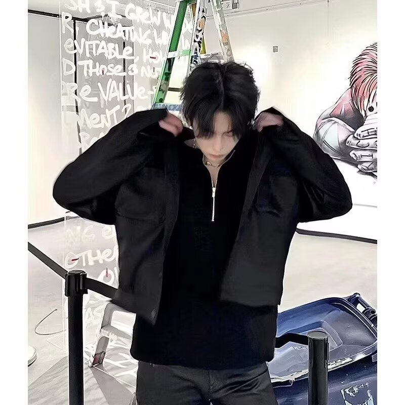 美式复古半拉链华夫格长袖t恤男圆领卫衣打底上衣513ACT2265P26,男装T恤,星座513A