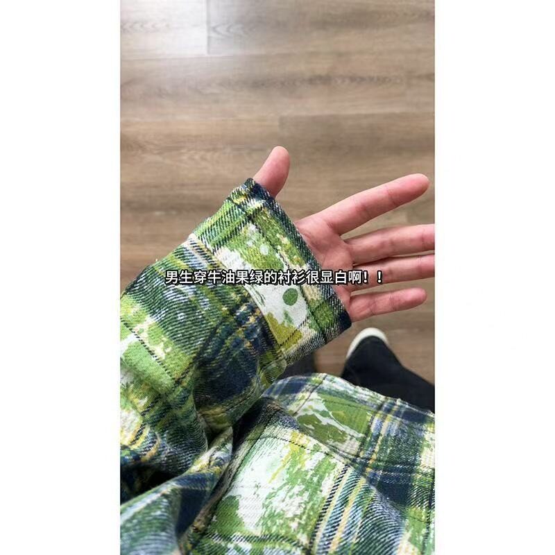 扎染格子衬衫男美式复古情侣长袖衬衣外套上衣513ACX1083特P30,男装衬衫,星座513A