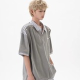 夏新条纹拼接假两件翻领Polo衫学院风宽松短袖T袖男513APL501P37，商品下架区，星座513A