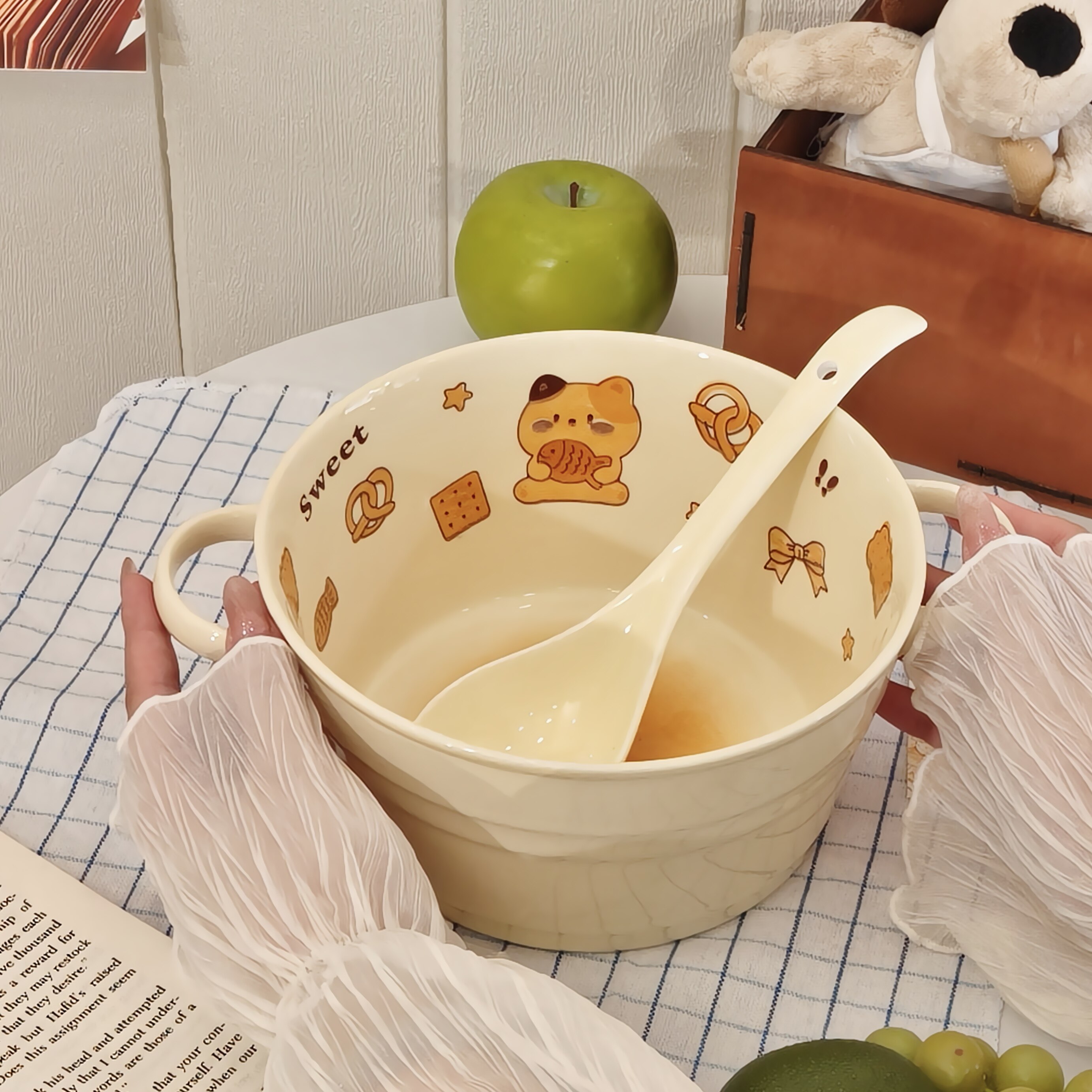 饼干猫双耳陶瓷汤碗大容量酸菜鱼