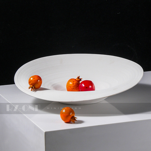 极简陶瓷果盘白色侘m寂度假风样板房装饰品茶几桌面磨砂新中式摆