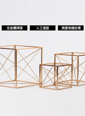 rzone 现代j简约金属立体几何家居装饰品正方形设计师软装配饰摆