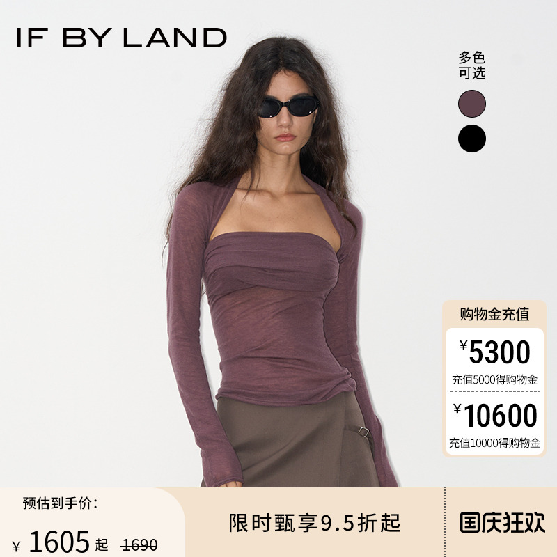 IF BY LAND设计师品牌25年秋季紫色薄透绵羊毛两件套上衣