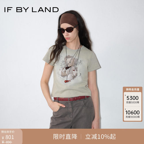 IFBYLAND做旧小熊涂鸦T恤