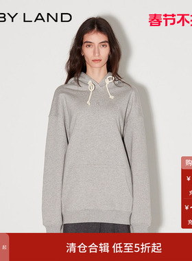 IF BY LAND 设计师品牌 灰色棕色蝴蝶加绒休闲连帽卫衣上衣女