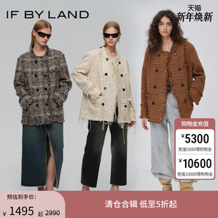 小香风毛须边双排扣粗花呢外套 LAND设计师品牌秋冬新款