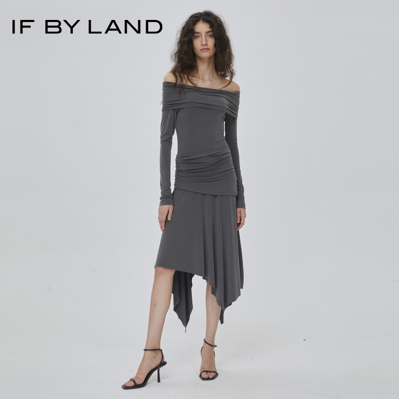 IFBYLAND一字肩垂坠连衣裙