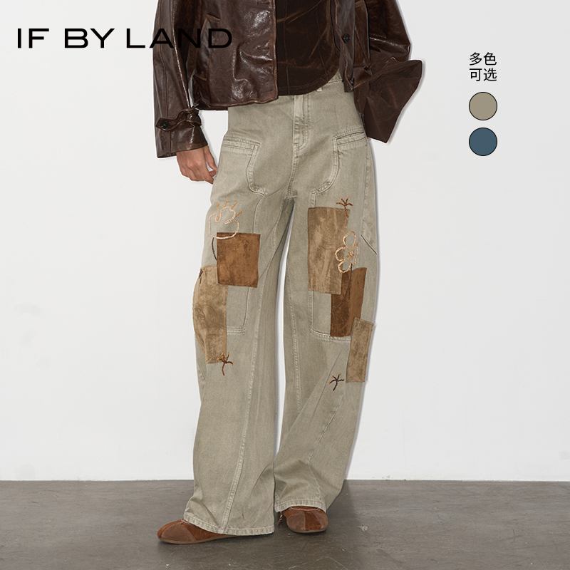 IFBYLAND麂皮拼接绣花镰刀裤