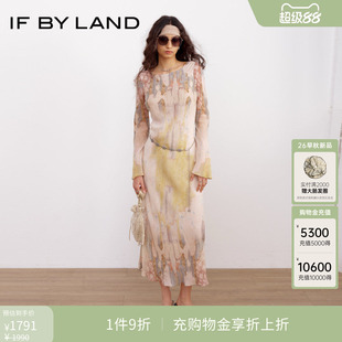 麦童同款IF BY LAND 设计师品牌26春夏新品雪纺印花喇叭袖连衣裙