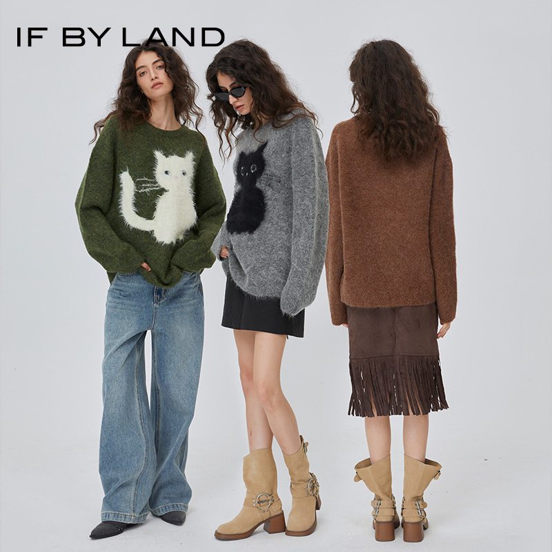 IFBYLAND猫咪提花套头毛衣