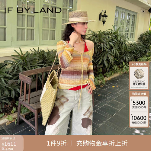 董璇同款IF BY LAND 设计师品牌26新款渐变条纹圆领系带套头衫